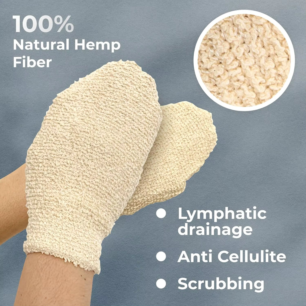 Hemp Bath Gloves – Natural Shower Mitts for Body Scrub, Gentle Exfoliating Washcloth Mittens for Men & Women Skincare